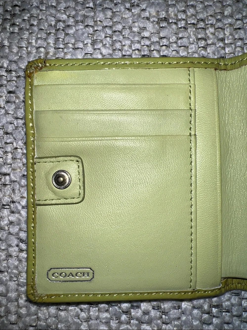 Coach Vintage Y2K Signature OP Lime Green Patent Leather Compact Wallet